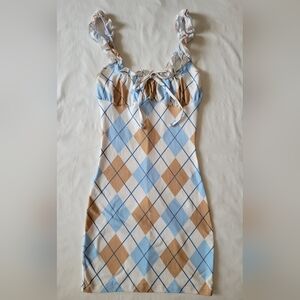 Rue21 Blue and Tan Argyle Mini Dress Size XS